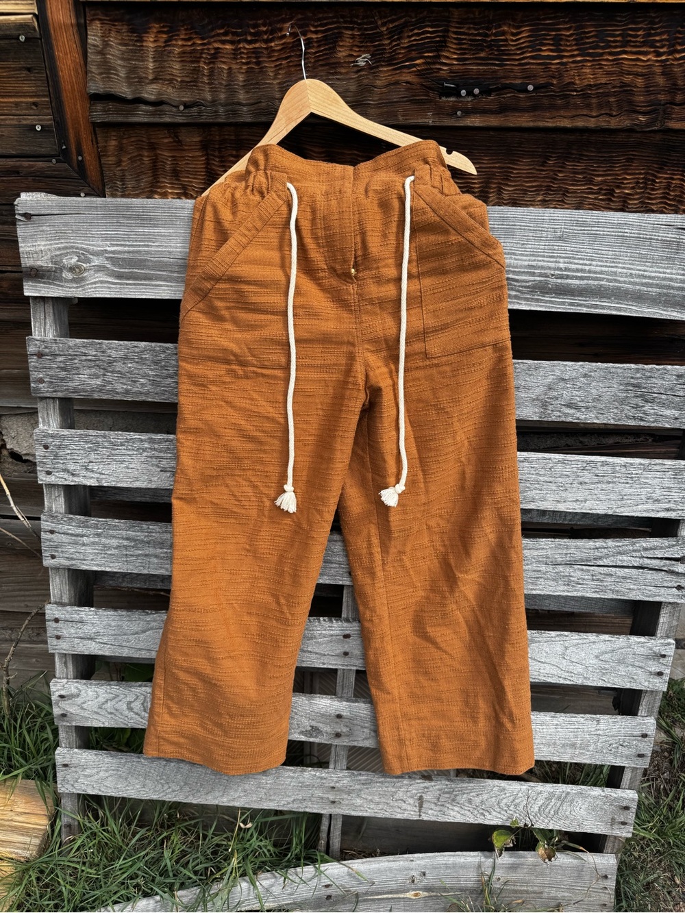 Sezane Wide-Leg Drawstring Pants in Rust